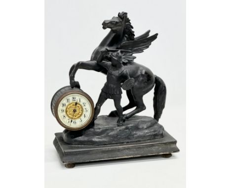 A Late 19th Century spelter Marley Horse mantle clock. 23x13x30cm