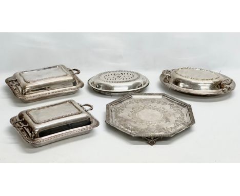 A quantity of silver plated food servers and a good quality salver.