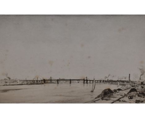 James Hamilton Hay (1874-1916, British), etching, Runcorn Bridge, Cheshire, signed to the lower right, framed, mounted, and u
