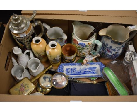 A selection of decorative items including an HJ Wood 'Indian Tree' jug and two similar others, a german beer stein, a Wedgwoo