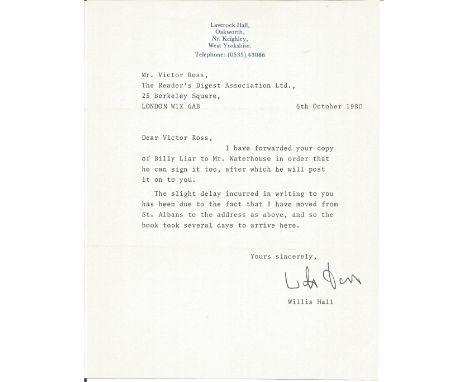 Willis Hall typed signed letter TLS to Reader s Digest regarding Billy Liar. English playwright and radio and television writ