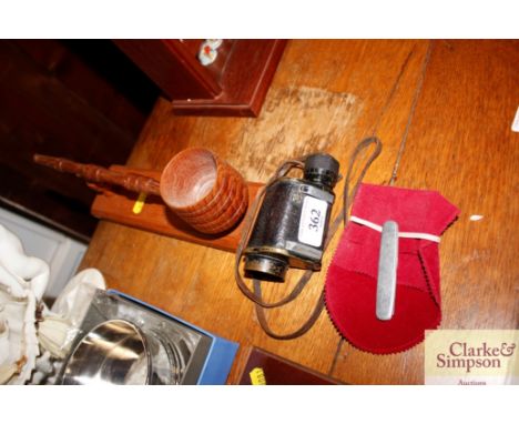 A pipe on stand, pen knife etc. 