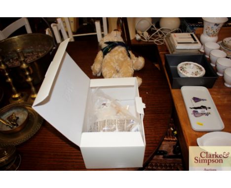 A Winifred Bears Teddy bear "McTedd", dressed in tartan waistcoat and bow tie; and a Steiff Teddy bear with original box and 