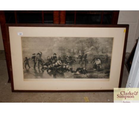 An oak framed black and white print "The Slide Graves" after Webster 1877