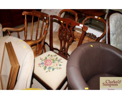 A Chippendale style dining chair with embroidered seat