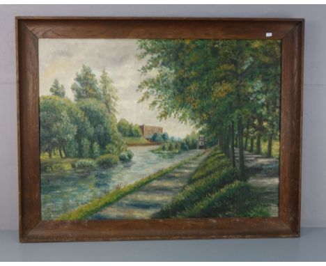 JANSEN, GERHARD (Maler des 19./20. Jh.), Gemälde: "Die Ems in Rheine mit Blick auf die Textilfabrik C. Kümpers &amp; Timmerma