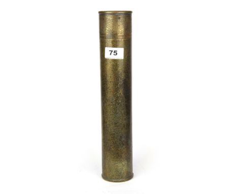 A Chinese engraved brass scroll case, L. 34cm.