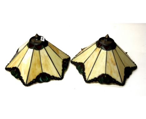 A pair of Tiffany style coloured glass lamp shades, Dia. 39cm D. 23cm.
