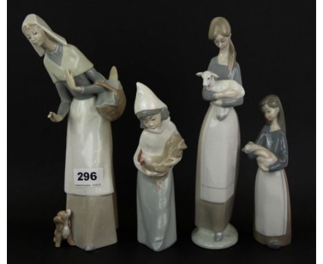 A group of four Lladro figures of girls, tallest H. 27cm.