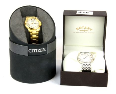 A boxed gentleman's Rotary stainless steel wrist watch and a boxed Citizen gold plated wrist watch.