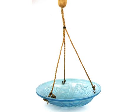 A 1930's French signed frosted glass ceiling light shade signed Degue, Dia. 35cm.