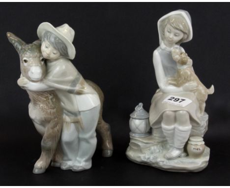 Two Lladro figures of children with animals, tallest H. 21cm.