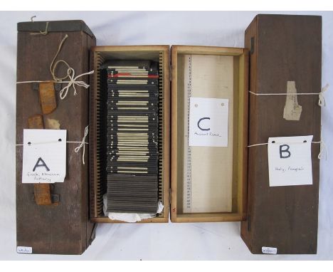 Three boxes of lantern slides including Greek and Etruscan pottery and life ancient Rome, Italy and Pompeii (3 boxes)This ite