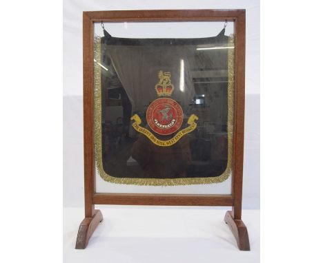 20th century oak firescreen with military hanging 'The Queen's Own Royal West Kent Regiment', 76cm high in total&nbsp;