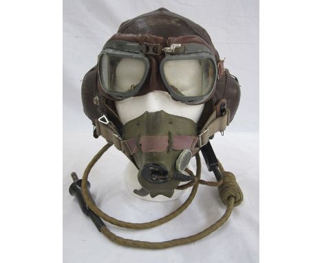 Please note amendment:World War II Royal Navy Fleet Air Arm C Type flying helmet together with helmet goggles, oxygen mask an