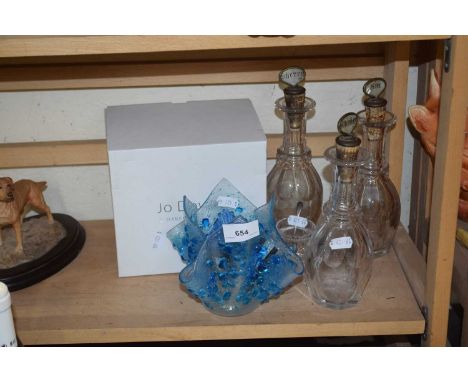 Group of decanters, modern handkerchief glass vase etc