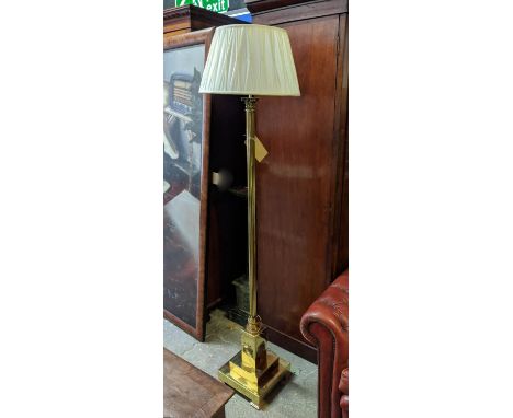 CORINTHIAN COLUMN STANDARD LAMP, 185cm H brass with a cream shade. 