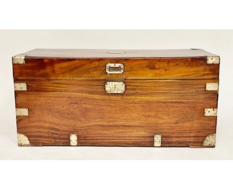 TRUNK, 99cm x 45cm H x 48cm D, 19th century Chinese export, camphorwood and brass bound with rising lid and carrying handles.