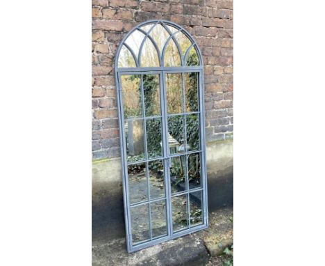 ARCHITECTURAL GARDEN MIRROR, Regency style gated design, metal frame 180cm x 75cm. 