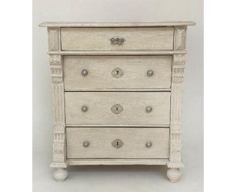 COMMODE, 74cm x 52cm x 83cm H, 19th century French, Napoleon III, grey painted, of small proportions, with four long drawers.