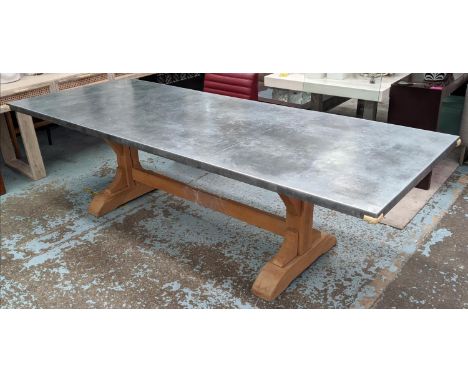FARMHOUSE DINING TABLE, 260cm x 100cm x 75cm, light oak with galvanized zinc top. 