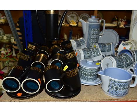 A TWENTY SEVEN PIECE PORTMEIRION GREEK KEY COFFEE SET WITH A TWENTY EIGHT PIECE HORNSEA TAPESTRY COFFEE SET, Portmeirion set 