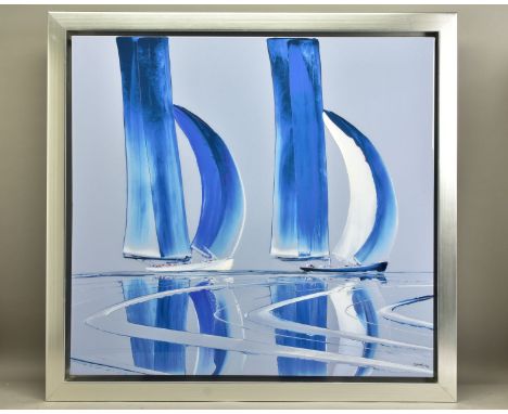 DUNCAN MACGREGOR DMAC (BRITISH 1961) 'OCEANS REACH' a limited edition print of stylised yachts 90/95, signed bottom left with