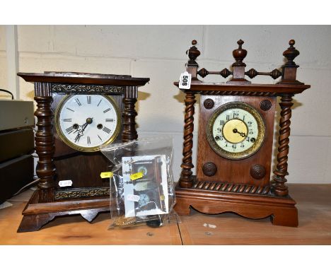 TWO EARLY 20TH CENTURY MANTLE CLOCKS, one marked The United Clock Co Limited Birmingham, with Arabic numerals, cracked to fac