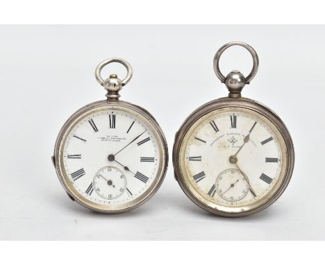 TWO SILVER OPEN FACE POCKET WATCHES, the first with a round white dial signed 'The ACME Samuel, Manchester, made at Buren', R