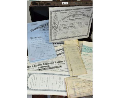 SHARE CERTIFICATES, approximately 2300 Share Certificates, (2000 Adelphi Bank Ltd from the 1800's) London &amp; North Eastern