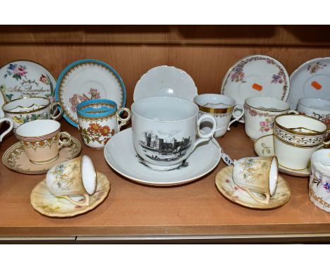 A COLLECTION OF TEN LATE VICTORIAN MOUSTACHE CUPS AND SAUCERS , A MOUSTACHE CUP AND THREE OTHER CUPS AND SAUCERS,  including 