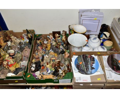 FOUR BOXES AND LOOSE CERAMIC ORNAMENTS, THIMBLES, COLLECTORS PLATES ETC, to include seventeen boxed collectors plates with ce