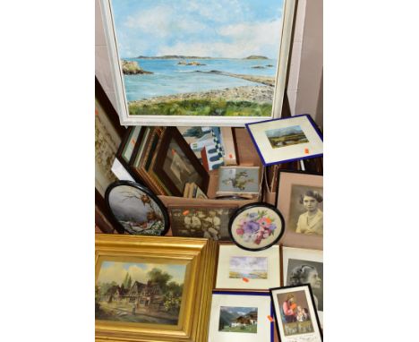 PAINTINGS AND PRINTS AND PHOTOGRAPHS  ETC, to include a late 19th century unsigned oil on canvas of a rural village scene, cr
