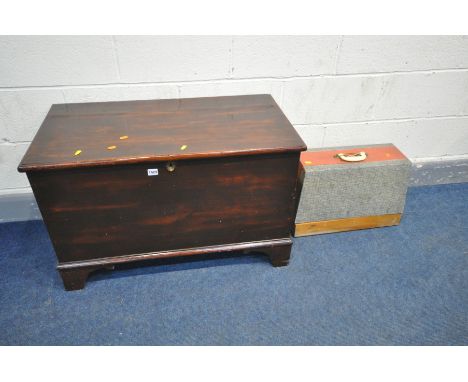 A 19TH CENTURY STAINED PINE BLANKET CHEST, width 89cm x depth 47cm x height 57cm and a vintage singer sewing machine (2)