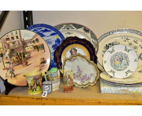 19TH AND 20TH CENTURY DECORATIVE CERAMICS ETC, to include a scalloped edge dish, transfer printed portrait to the centre, bea