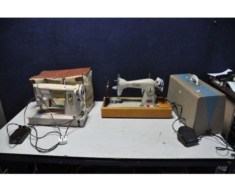 A SINGER 317 VINTAGE SEWING MACHINE with treadle/ power cable and bag and a Cresta vintage sewing machine with treadle/power 