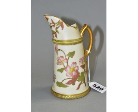 A LATE VICTORIAN ROYAL WORCESTER JUG, the ivory ground printed and tinted with floral sprays, gilt details, green printed mar