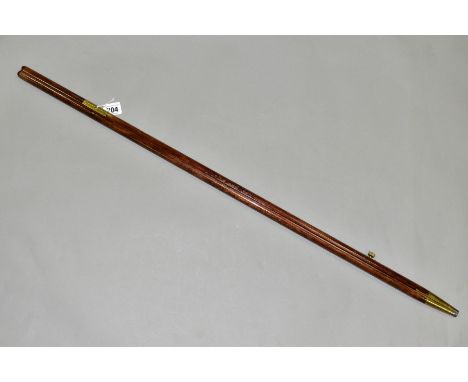 A BRASS MOUNTED MILITARY PACE STICK, hinged to centre with the inner brass tips stamped 4417, and to the folding brass bar, l