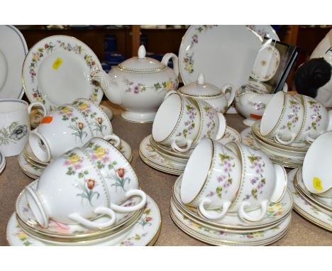 A FORTY TWO PIECE WEDGWOOD MIRABELLE TEA SET, comprising cake plate, teapot, cream jug, covered sugar bowl, fourteen tea plat