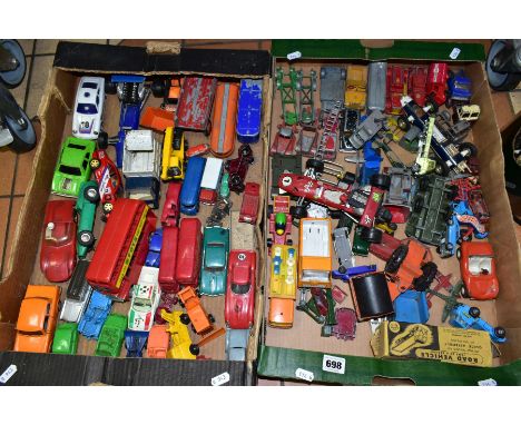 A QUANTITY OF UNBOXED AND ASSORTED PLAYWORN DIECAST AND PLASTIC VEHICLES, to include Budgie, Charbens, Crescent, Lone Star, L