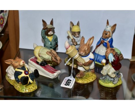 SEVEN ROYAL DOULTON BUNNYKINS FIGURES, comprising 'Billie Bunnykins Cooling Off' DB3, 'Mrs. Bunnykins Clean Sweep' DB6, under