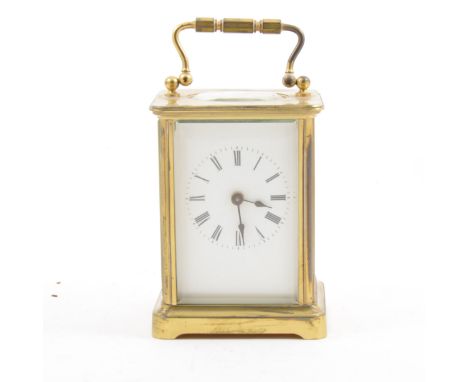 French brass carriage clock, white enamel dial, non striking movement, 12cm.