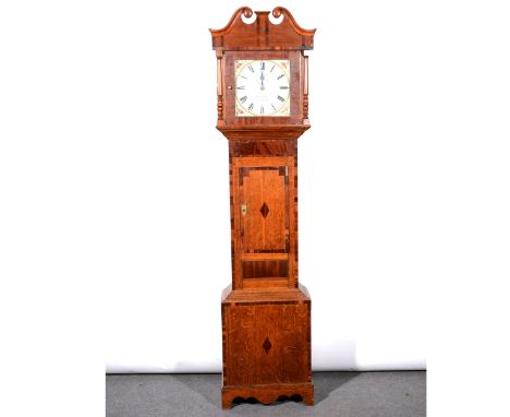 An early Victorian oak and mahogany longcase clock, square brass dial, repainted, signed Josh Clare, Kimbolton, subsidiary se