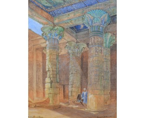 R Greenwood Penny, Temple of Isis, signed and dated 1896, watercolour, 34cm x 26cm; and a gouache drawing, a moorland scene. 