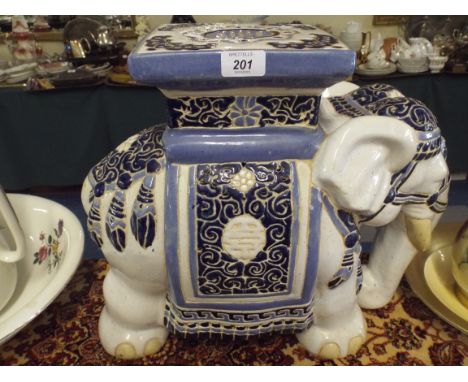 A Large Glazed Ceramic Elephant Stool