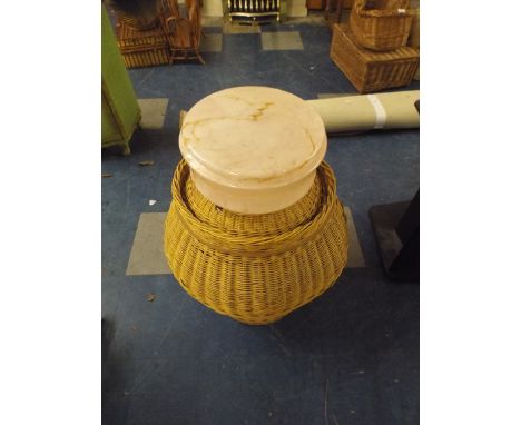 A Ali Baba Style Wicker Linen Basket and A Vintage Glass Ceiling Light Shade



