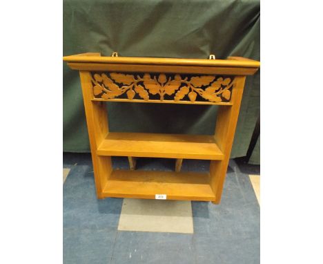 A Pine Two Tier Wall Shelf with Acorn Carving 