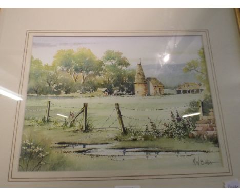 A Framed Water Colour Depicting Oast House Signed K W Burton