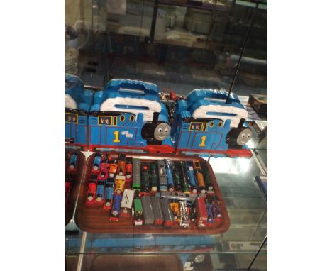 A Collection of Ertl Thomas The Tank Engine Models and Two Carrying Cases
