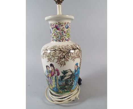 A Ceramic Table Lamp with Oriental Decoration